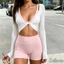 Áo tập luyện nữ dài tay cổ chữ V sâu màu trơn xoắn phía trước Slim Fit Áo sơ mi crop cho phòng tập Yoga