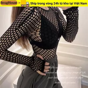 SNUGHOUSE Lưới Áo Sơ Mi, Thiết Kế Gợi Cảm Sheer Chất Liệu Fishnet Top, Màu Đen Skinny Rỗng Ra Vải Mềm Nhìn Xuyên Qua Tee Nữ Mặc