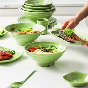 HL Bát Mì Melamine Chống Vỡ Hoa Thiện Bát Lớn Bát Canh Nhựa Thực Phẩm Bộ Đồ Ăn Giả Sứ Xanh 7 / 8 / 9 Inch LMWU