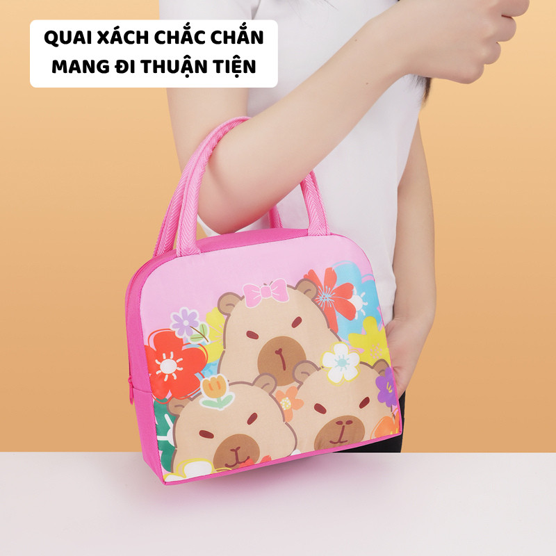 Túi Đựng Cơm Hoạ Tiết Hoạt Hình Capybara ENODA HOME, Túi Vải Giữ Nhiệt Đựng Hộp Cơm Mang Đi Làm TUICOM005