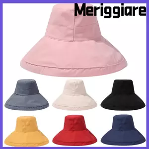 Mũ đi biển MERIGGIARE Di động mùa xuân hè Vành rộng chống tia cực tím có dây chống gió Mũ chống nắng