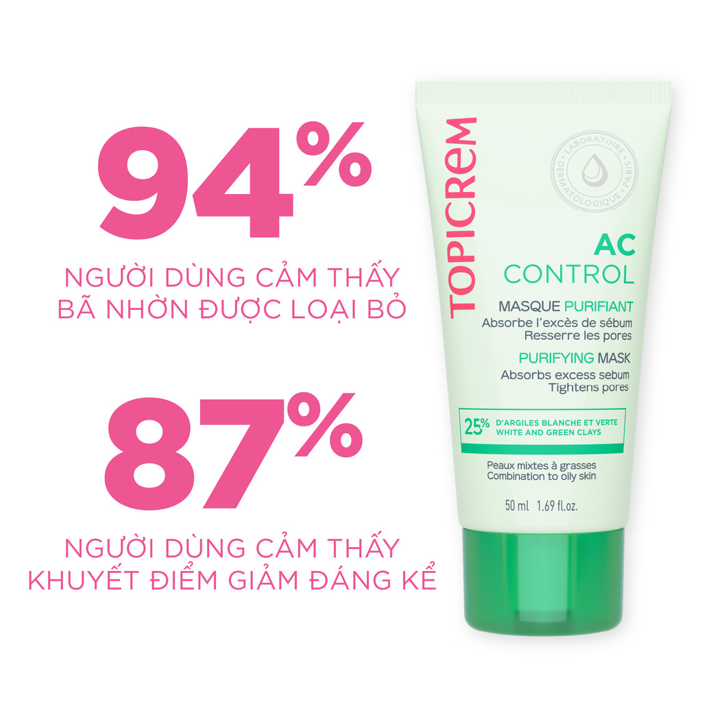 Mặt nạ giúp hấp thụ bã nhờn dư thừa và se khít lỗ chân lông TOPICREM AC CONTROL PURIFYING MASK 50ml
