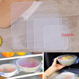 DARON Vỏ Thực Phẩm Silicon 4 Cái / bộ Đồ Dùng Nhà Bếp Bảo Quản Bát Nắp Co Giãn Nắp Hút Chân Không Bọc Cói Tươi Giữ Nắp