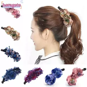 Kẹp xoắn BORAGETE, Kẹp chuối chống trượt phong cách cổ điển, Kẹp tóc thủ công hoa hồng thanh lịch thời trang dành cho nữ