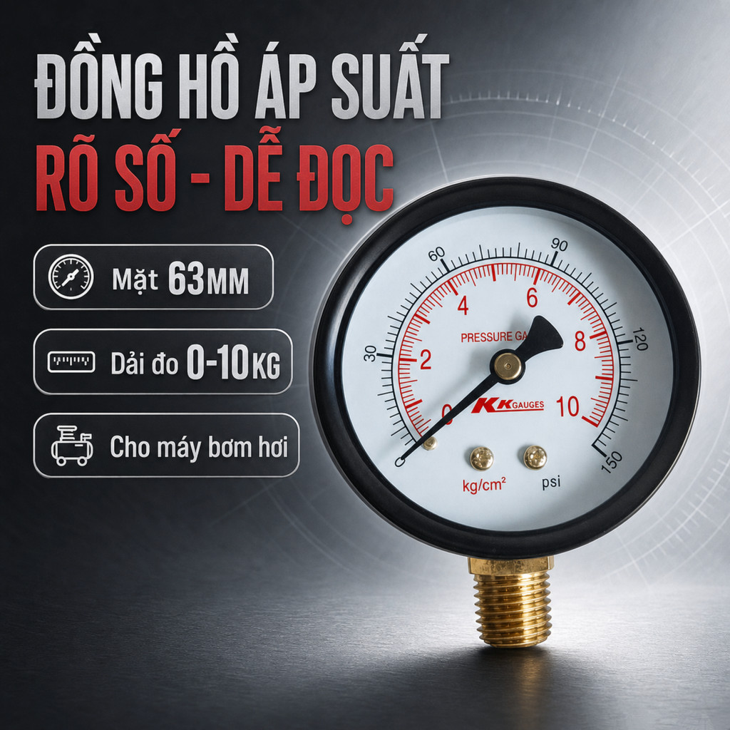 【COD】Đồng hồ áp suất hơi mặt 63mm chân đứng chất lượng cao dễ dàng lắp đặt và sử dụng cho nhiều ứng dụng công nghiệp