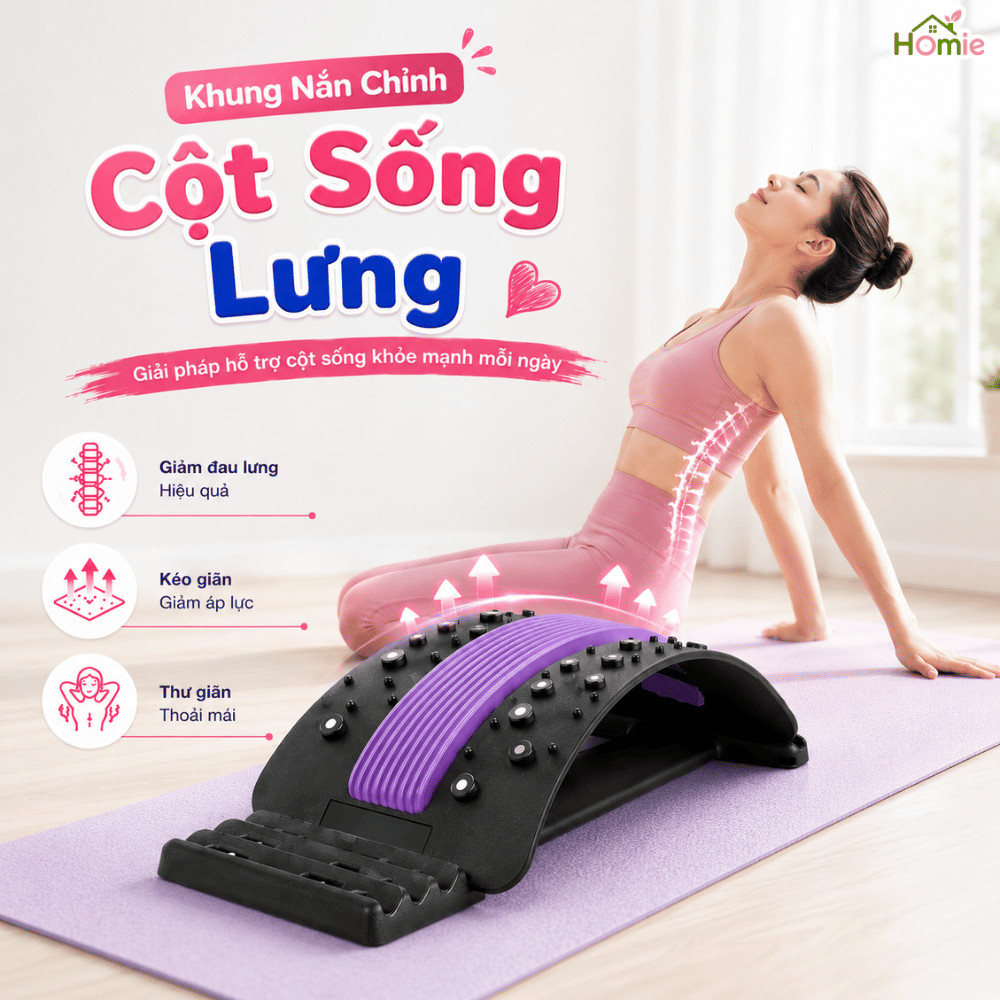 Khung Nắn Chỉnh Cột Sống Lưng 4 Mức Massage Thư Giãn Nhựa PP Cao Cấp Hỗ Trợ Giảm Đau Vai Gáy HOMIE