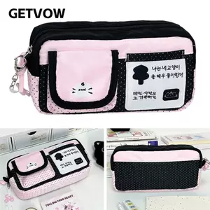 GETVOW Pencil, Túi đựng bút thiết kế chấm bi dung lượng lớn, Quà tặng tổ chức văn phòng phẩm di động in hình mèo đa chức năng