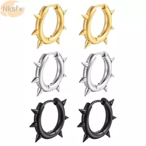 Bông tai đục lỗ NKSFX, Thiết kế rỗng Mũi nhọn hình nón đinh tán đinh tán, Sáng tạo Phong cách đá mát mẻ Phong cách thép không gỉ Spike Rivet Phong cách khóa tai hình học dành cho nam giới