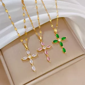 Mùa Thu 2025 Phong Cách Mới Thép Titan Vòng Cổ Nữ Sáng Bóng Zircon Chữ Thập Ánh Sáng Sang Trọng Sang Trọng Sang Trọng Full Kim Cương Vòng Cổ 2026-6-26