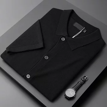 Áo Len Tay Ngắn Nam Mùa Hè Phong Cách Mới Hợp Thời Trang Nam Áo polo Ve Áo Áo Thun Nữ Ánh Sáng Trưởng Thành Áo Cardigan Nam Dệt Kim Áo Thun