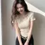 Phong cách Hàn Quốc nhẹ nhàng Phong cách trưởng thành Thời trang tua rua không đều Cổ vuông Áo thun ngắn tay nữ mùa hè Phong cách mới Áo dáng rộng