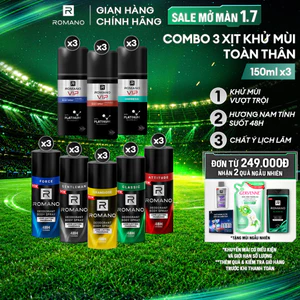 Combo 3 Xịt khử mùi cho nam Romano toàn thân ngăn mồ hôi và mùi cơ thể 150ml/chai