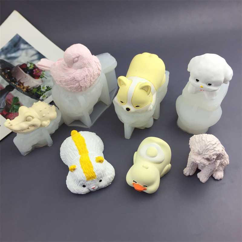 Hamster Corgi Vẹt Vịt Cá Sấu Teddy Chó Khuôn Silicon Mousse Bánh Pudding Phô Mai Khuôn Làm Bánh DIY