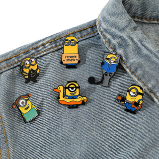 6 Cái / bộ Ngộ nghĩnh Minions Kim Loại Men Pin Kawaii Hoạt Hình Thổ Cẩm Cho Ba Lô Mũ Quần Áo Giáng Sinh