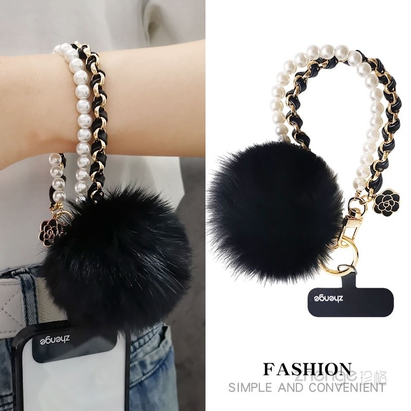 Mua sắm sản phẩm mới!!!Điện Thoại Di Động Dây Ngọc Trai Da Thẻ Dây Xích Nữ Phong Cách Chanel Mặt Dây Chuyền Tóc Bóng Cổ Tay Ngắn Mặt Dây Chuyền Chống Mất Túi Xách Treo Vòng Tay Đa Năng