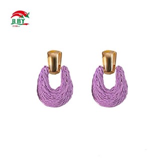 Bông tai vòng Raffia handmade dệt hình học đầy màu sắc, phù hợp cho mùa hè