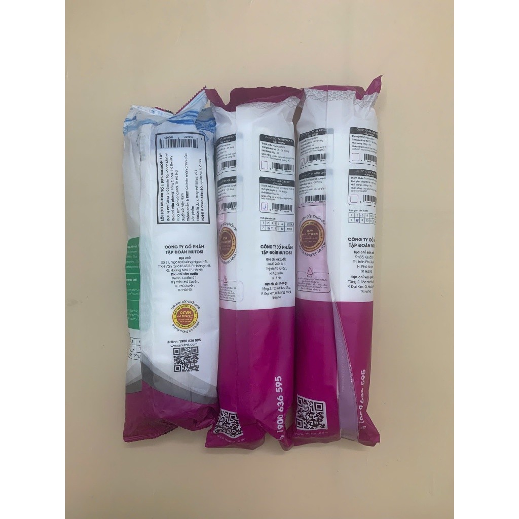 Combo Thô Mutosi Gồm Lõi 1 PP 5 Micron Loại Thường Và Lõi 2 OCB Lõi 3 PP1 Micron Dạng Đúc Dùng Cho Máy Lọc Nước RO
