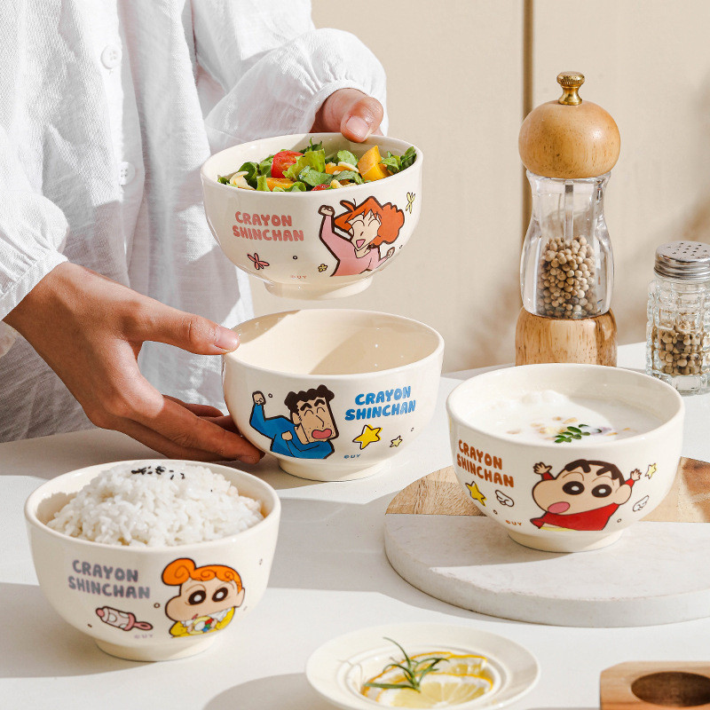 Bộ Đồ Ăn Sứ Shin Siêu Dễ Thương - Bát Cơm, Đĩa Ăn, Thìa, Bát Súp, Phù Hợp Trẻ Em Và Gia Đình"