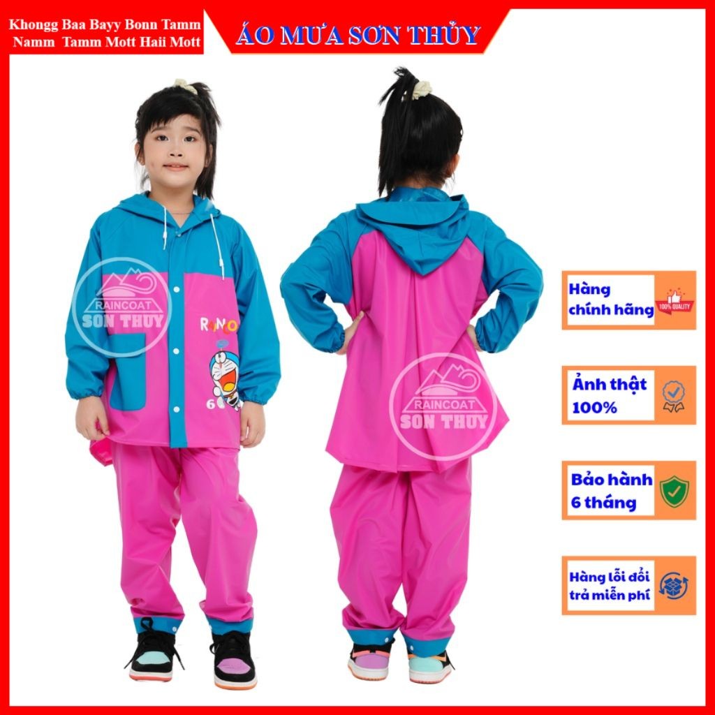 Áo mưa bộ trẻ em Sơn Thủy có lưng che cặp sách, bộ áo mưa dễ thương bằng PVC cao cấp an toàn cho bé aomuasonthuyhn