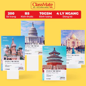 Tập Học Sinh Miền Nam B5 CLASSMATE Vở 4 Ly Ngang 70gsm Bìa Travel Giấy Mịn 200 Trang Vở Cho Bé Cấp 1 NB5-20-0308S -AT