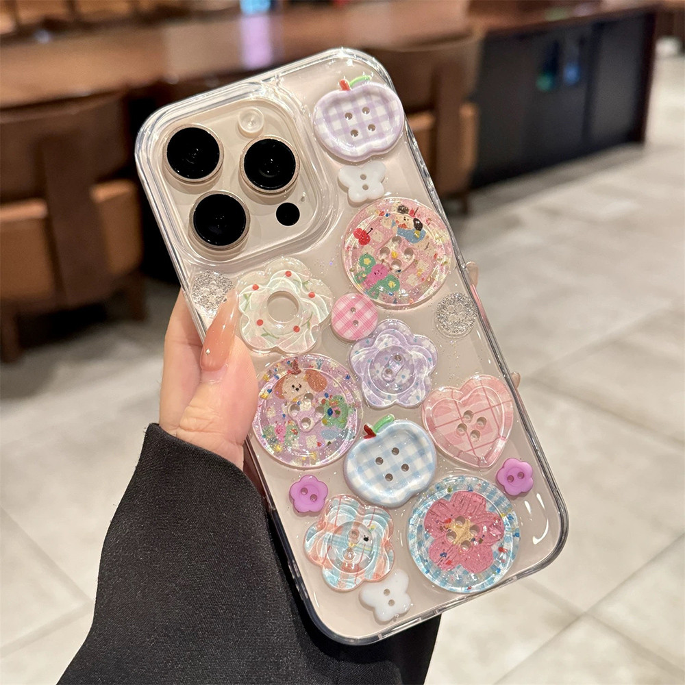 3D Nút Động Vật Hoa Nhựa Ốp Lưng Điện Thoại iPhone 17ProMax 16Plus 15 14 13 12 11 Vỏ Bảo Vệ Chống Sốc