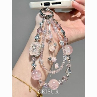 8 ️ ⃣ 8 ️ ⃣ 8 ️ ⃣ Ví đôi tua rua hoa hồng đính cườm màu hồng may mắn Chuỗi điện thoại di động Mặt dây chuyền độc đáo 25.9.23