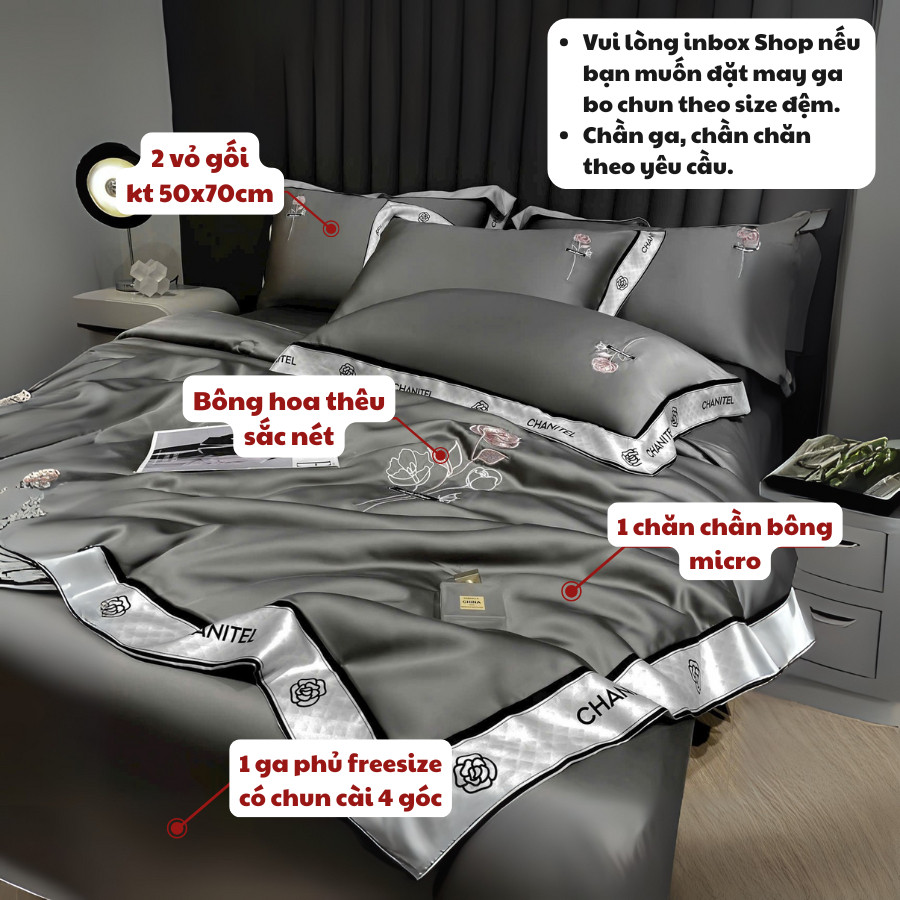Set chăn ga 4 món vải phi lụa chăn hè MemMinBedding Luxury tone màu sang trọng, basic, giặt được máy giặt - TH5