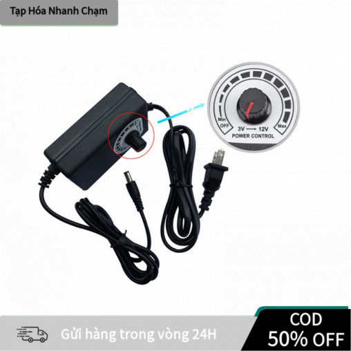 【COD】Bộ nguồn adapter 3-12V 2A có núm vặn điều chỉnh và đèn báo, tương thích với đèn LED, quạt và máy phun sương mini