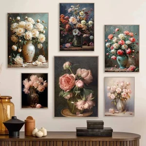 Vintage Bó Hoa Hồng Hồng Bắc Âu Thời Trang Tĩnh Vật Tranh Sơn Dầu In Poster Tranh Canvas Tranh Treo Tường Nghệ Thuật Hình Ảnh Trang Trí Nhà