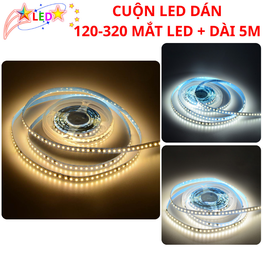 Cuộn LED Dán 12V 2835 120-180-240-320 Mắt 8mm-10mm Cuộn Dài 5 Mét Siêu Sáng Ánh Sáng Đều Mịn Dễ Thi Công