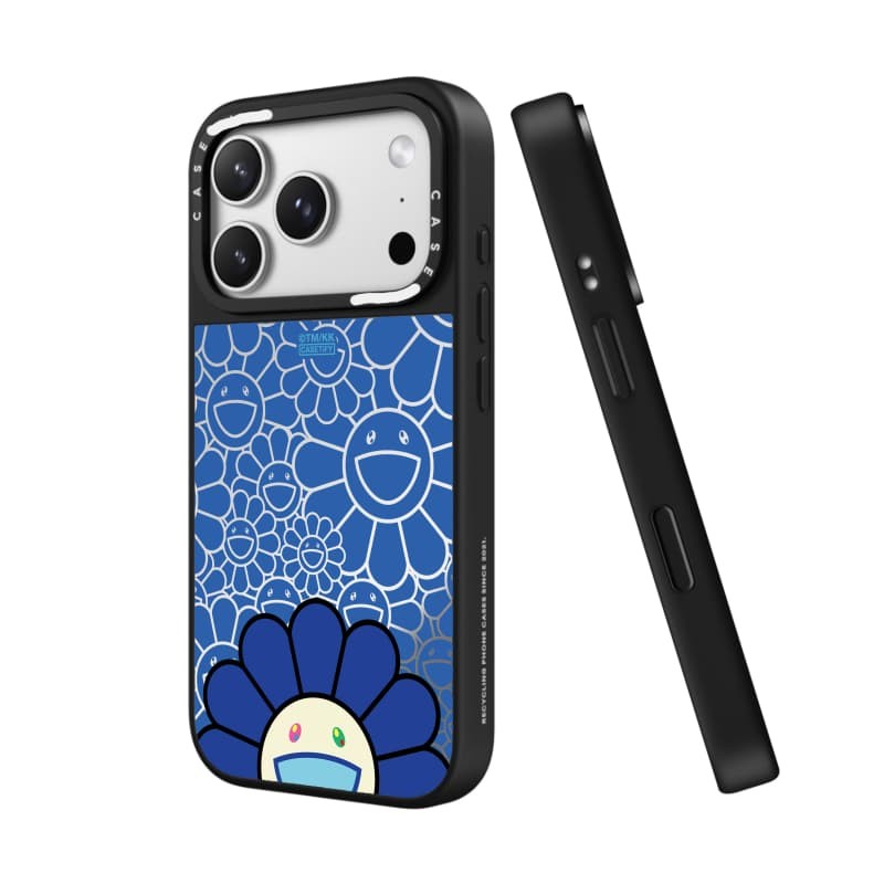 TAKASHI MURAKAMI x CASECASE: FLOWERS BLOOM SMILE (XANH) Gương đen & bạc Vỏ iPhone hút từ tính cho iPhone 17 Air 16 15 14 13 12 Pro Max Plus logo khắc