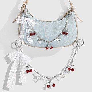 Túi OLVIDO Charms, dây chuyền túi nơ ren anh đào, Dây đeo túi xách hợp kim thay thế DIY di động Trang trí mặt dây chuyền