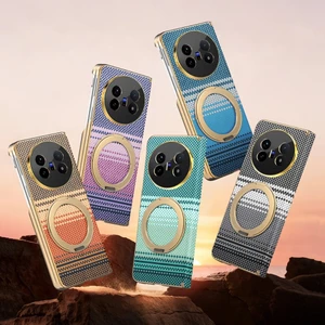 Ốp Lưng Cho VIVO X FOLD 5 Vỏ Điện Thoại Họa Tiết Sợi Carbon Mạ Điện Cạnh Mặt Sau Siêu Mỏng Bảo Vệ Trục Từ Tính Có Giá Đỡ Nhẫn