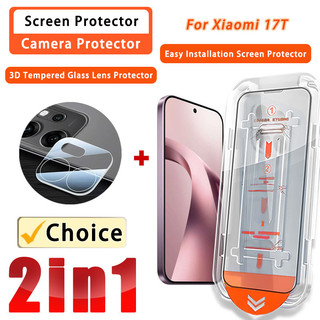 Phim Kính Cường Lực Trong Suốt 2 TRONG 1 Xiaomi 17T Kính Cho Xiaomi 17T Pro 15T 14T 13T 12T 11T Pro Phim Ống Kính 3D & Bảo Vệ Màn Hình Dễ Dàng Lắp Đặt Hộp Ma Thuật