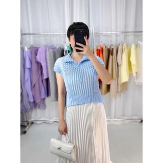 Miyake Chạy Tập Phong Cách Xếp Ly Dứa Xếp Ly Ngắn Tay Top Nữ Phù Hợp Với Mỏng Hơn Nhìn Sang Trọng Thường Ngày Hàng Đầu