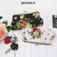Ví đựng tiền xu JKDESIGN, Hộp đựng thẻ tín dụng bằng kim loại bằng vải Canvas, Ví ly hợp in hoa hồng dài thời trang dành cho nữ