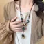 Mới Phong Cách Trung Hoa Gốm Hoa Đính Hạt Vòng Cổ Nữ Tua Dài Mặt Dây Chuyền Áo Len Dây Xích Retro Xương Đòn Dây Xích