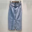 Mùa hè 2026 Váy Denim co giãn phong cách mới dành cho nữ eo cao có thắt lưng xẻ đơn nửa chiều dài @ -