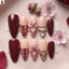 Bấm vào Móng Tay 10 Miếng Hạnh Nhân Trung Bình Kẻ Sọc Burgundy Móng Tay Giả Có Kim Cương Giả Nhẹ Sang Trọng Nhựa Móng Tay Nhân Tạo Cho Nữ Tiệc Cưới Và Mặc Hàng Ngày