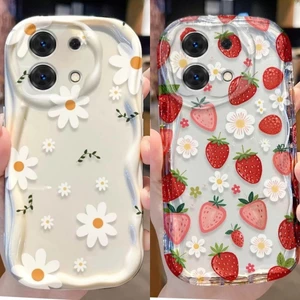 Ốp Lưng Cho Xiaomi Redmi 12C 9 9A 10 10C A5 A7 Pro Note 10 11 Pro 10S 11S Vỏ Hoa Cúc Dâu Tây Chống Sốc TPU Chống Rơi 3D Sóng Cong Cạnh Họa Tiết Silicon Mềm Mại