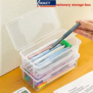 MAKY 1PC Hộp Đựng Nhựa Dung Tích Lớn Ổn Định Trong Suốt Hộp Bút Chì Đồ Dùng Văn Phòng Hộp Sắp Xếp Lưu Trữ VN