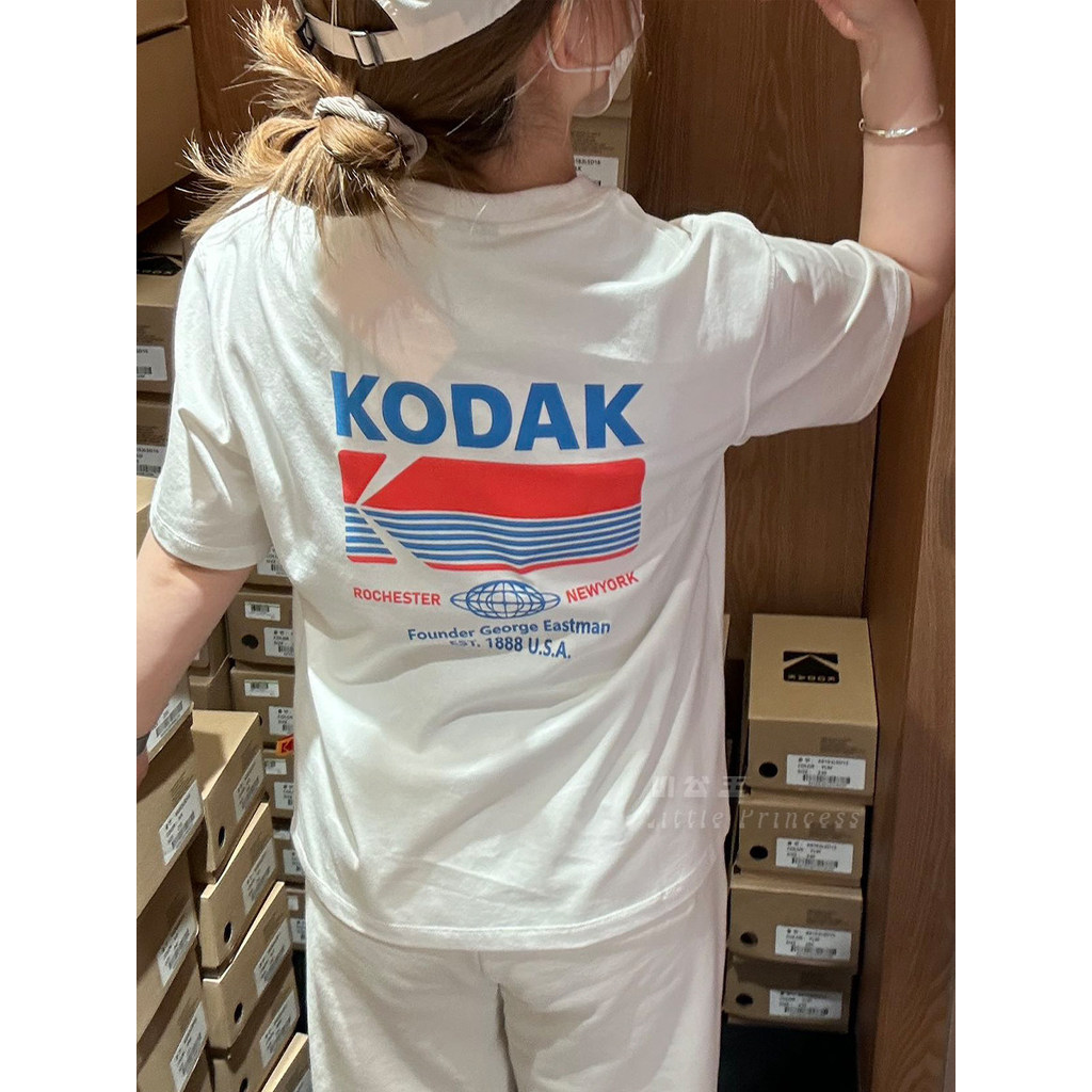 Áo thun ngắn tay KODAK Hàn Quốc có chữ cổ điển và in logo lớn phía sau dành cho nam và nữ, tay ngắn Cotton cao cấp 100% mùa hè 0617