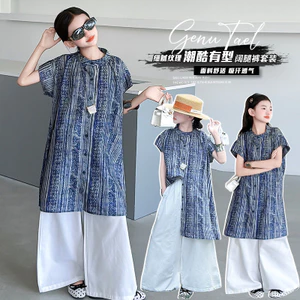 Bé Gái Mỏng Giữa Chiều Dài Áo Sơ Mi Mùa Hè Phong Cách Mới Trẻ Em Retro Rời Tay Ngắn