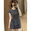 Phong cách mới mùa hè phong cách Hàn Quốc Áo thun ngắn tay lười biếng thường ngày xếp li hàng đầu Bộ đồ hai mảnh
