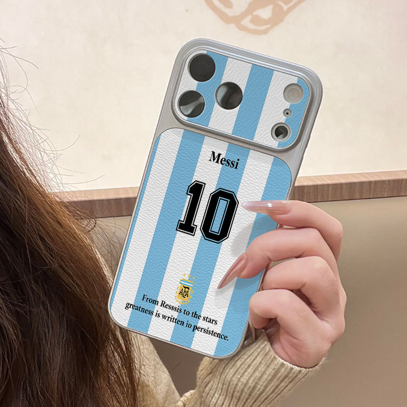 Ốp lưng iPhone Họa tiết da mạ phong cách Argentina Số 10 iPhone 17 16 15 14 13 12 11 Pro Max Plus Max