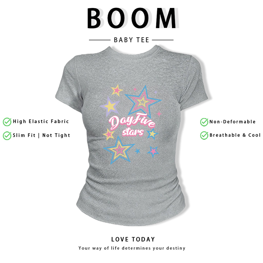 BOOM Áo Baby Tee Nữ Cotton Ôm Body-Áo Thun Ngắn Tay Y2K In Hình PhongCách Mùa Hè, Cổ Tròn Hàng Đầucách hàn quốc phong349