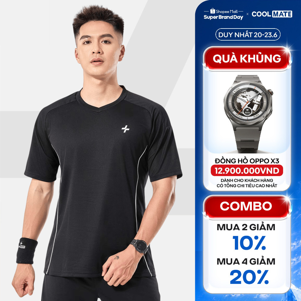 [MUA 4 GIẢM 20%]Áo thun thể thao nam Pickleball Tennis FlexLine Active V-neck thấm hút tốt thoáng khí Coolmate