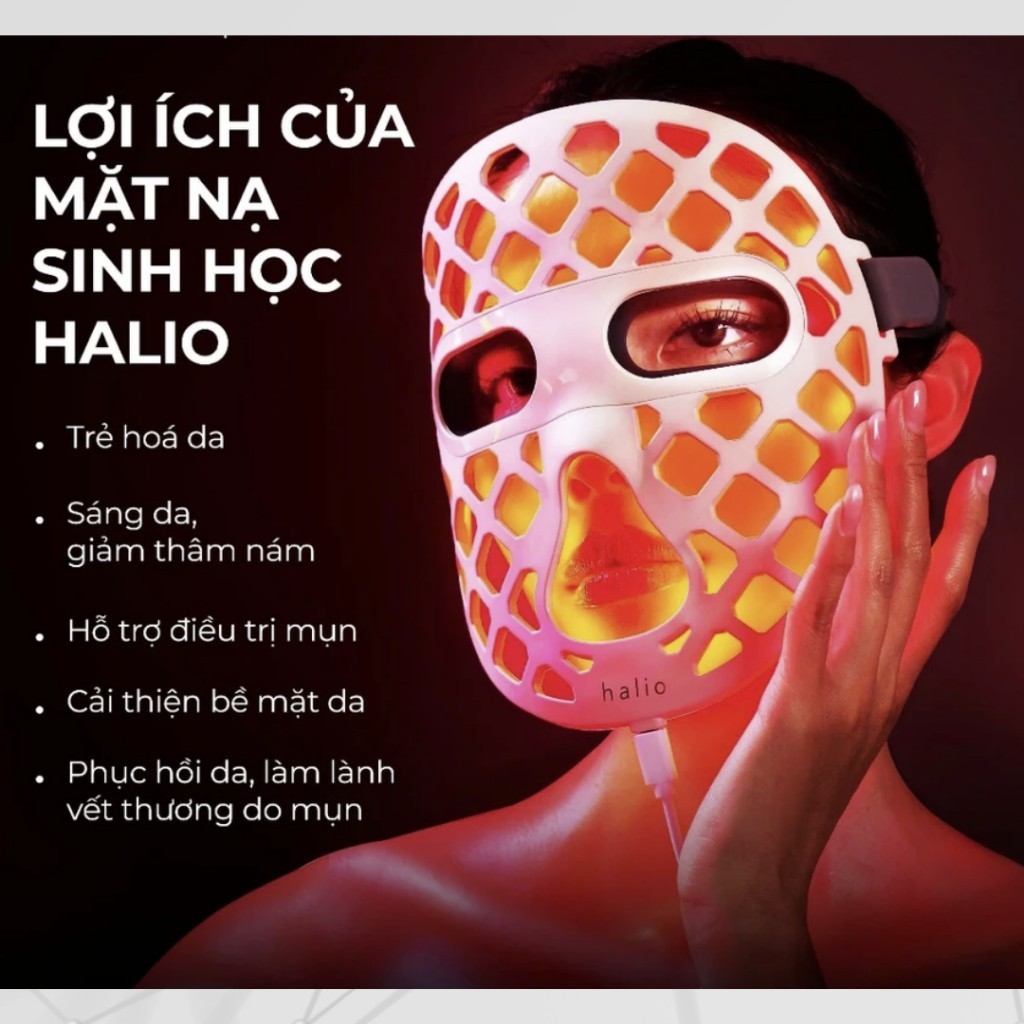[tặng gel 300g] Mặt nạ ánh sáng sinh học Halio PureGlow Ultralite Silicone LED Face Mask - Bảo Hành 12 Tháng