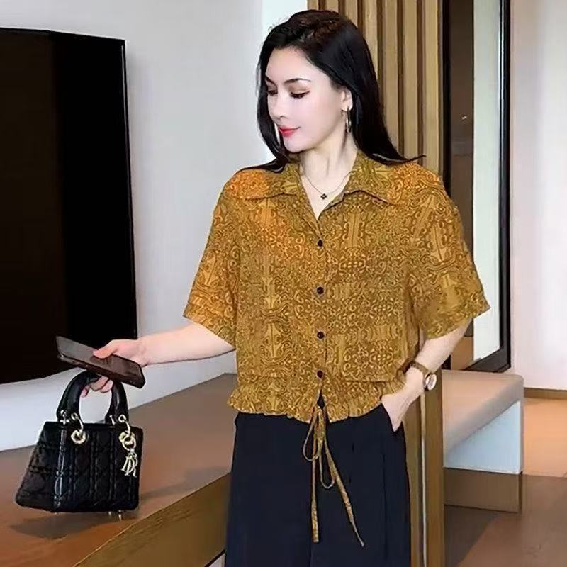 Áo sơ mi ngắn tay thời trang và giản dị, phong cách mới mùa hè, thời trang và giản dị, quần áo nữ giảm béo