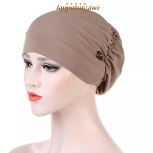 IAPPORTUNIA Chemo Cap, Khăn xếp ly bằng Cotton màu trơn, Phụ kiện Mũ bảo vệ tai Nút Render Nữ
